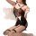 Glowing cloud sexy pvc lace-up high-slit cheongsam sleepwear - backless boudoir dress for women, elegant black lace design wi...