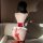 Sexy open-crotch christmas lingerie with glowing heart detail, perfect holiday costume outfit.