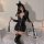 Sexy black catsuit with plunging neckline, high-elastic zipper design, glossy patent leather finish, perfect for nightclub pe...