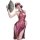 Woman in golden night lace temptation lingerie, elegant split qipao style seductive underwear with fan.