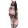 Woman in golden night lingerie sheer mesh set with red accents, devil horns, and lace mask for sensual role-play.