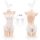 White lace bunny costume with open-crotch design, featuring ruffled trim, bow accents, and matching wrist cuffs for a seducti...
