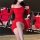 Golden night sexy lingerie dress - off-shoulder bodycon party dress with side waist drawstring, vibrant red-lady style