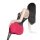 Woman in black lace strapless bodysuit with red skirt, showcasing golden night sexy lingerie set.
