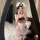 Golden seductive lingerie set featuring a busty-enhancing maid & bunny girl costume for women, showcasing lace details and p...