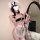 Golden seductive lingerie set featuring a maid bunny costume with lace details, perfect for enhancing allure.