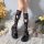 Gorgeous cloud lace tie-up black calf socks - heart-shaped drawstring mid-calf stockings, sensual & pure-chic