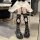 Gorgeous cloud lace tie-up black calf socks - heart-shaped drawstring mid-calf stockings, sensual & pure-chic
