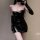 Gorgeous cloud lingerie set featuring a sexy black leather skirt outfit with thong cut-out design, perfect for nightclub cost...
