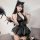 Gorgeous cloud pu mini skirt set - japanese anime style sexy devil cosplay outfit for women, featuring a black halter top wit...