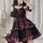 Gothic rock lolita strap dress featuring dark twin black and red plaid design with lace trimmings, perfect for edgy fashion e...