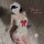 Woman in white lace lingerie set with red bow, featuring jk uniform style and thigh-high garter, from guan yun plus size coll...