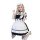 A woman wearing a guava large-size cosplay maid dress, featuring a black and white design with ruffles and bows, perfect for ...