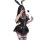 Sexy black bunny-themed dress with shiny pu material, lace details, and halter tie straps, perfect for bold fashion statement...