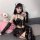 Sexy pvc lace-up corset top paired with matching bodysuit featuring cut-outs and cat ears, perfect for anime devil chic style...