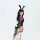 Sexy anime cosplay outfit featuring black leather bunny girl costume with fishnet tights and high heels, perfect for themed e...
