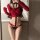 Red guiyun sensual lingerie set featuring lace halter neck design and low-rise g-string, perfect for pure allure and temptati...