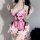 Pink corset-style lingerie set with lace details and ribbon accents, perfect for cosplay as shen miao, xia fei mei, or wei qi...