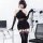 Sexy outfit featuring guoyun aurora shiny silk stockings with lace, paired with a black dress and garter belt set, perfect fo...