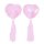 Pink heart-shaped silicone bra inserts with sequins and tassels, featuring lace trim for a flirty look.