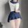 Huanqing original sexy jk student outfit - seductive no-remove wet look bodysuit & pleated skirt set