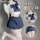 Huanqing original sexy jk student outfit - seductive no-remove wet look bodysuit & pleated skirt set, featuring a sailor-styl...