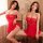 Two women modeling a red lace-trimmed tube top dress, showcasing its sheer, tight-fit design and sensual appeal.