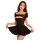 Woman wearing black ice silk transparent tight lingerie set with revealing chest dress and sexy bodycon mini skirt.