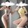 Two women pose with cloud filters over their faces, wearing anime-themed swimsuits featuring expressive faces—one pink and on...