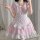 A cute maid costume featuring a pink and white dress with ruffles, bows, and a heart-shaped apron, perfect for anime cosplay ...