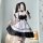 Japanese black and white maid dress with ruffled details, perfect for cosplay or cute servant outfits. plus size friendly des...