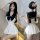 Cute sailor schoolgirl lingerie set featuring a white dress with black collar and bow, inspired by japanese jk uniforms.