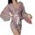 A woman models a new japanese kimono lingerie set featuring a pink yukata robe with floral patterns, accented by a bow detail...