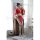 A woman poses elegantly in a red japanese kimono-style lingerie set, featuring floral patterns and traditional design element...