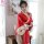 A red japanese kimono-style lingerie set with floral patterns, perfect for cosplay and role play, featuring a playful design.