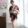 A beautiful woman wearing a japanese kimono-style lingerie set, featuring floral patterns and elegant design, perfect for cos...