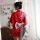 Sexy floral japanese kimono lingerie set for women, featuring elegant red fabric with intricate patterns and a decorative bow...