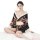 A woman models a japanese kimono-style sexy lingerie robe, featuring floral patterns and a deep v-neckline, perfect for playf...