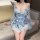 Japanese kimono sleepwear set featuring lace detailing and a bow design, perfect for adult loungewear with elegant floral pat...