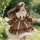 A charming girl wears a cute japanese lolita dress, featuring a soft brown a-line skirt with ruffles and lace details. perfec...