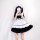 Japanese maid cosplay dress featuring black and white sailor-style design, perfect for anime school uniforms or lolita outfit...