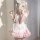 Japanese maid cosplay dress featuring sweet cat-themed design with pink and white colors, perfect for cute soft girl aestheti...