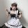 Japanese maid costume dress featuring a cute anime lolita style with ruffled sleeves, white apron, and black accents, perfect...