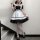 Japanese maid costume dress featuring black and white colors, cute anime schoolgirl design with ruffles and bow details, perf...