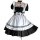 Japanese maid costume dress featuring black and white colors, ruffled sleeves, and apron design perfect for cosplay or daily ...