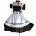 Japanese maid costume dress featuring black and white colors, cute anime schoolgirl lolita style with ruffled sleeves and ski...
