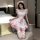 Japanese maid costume dress featuring sweet cat girl design, kawaii lolita style anime cosplay outfit for women with pink apr...