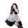 Japanese maid costume with cute lolita design, perfect for cosplay or themed events. includes ruffled apron and stockings.