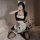 Japanese maid costume for women featuring cute cat ears, adorable apron with paw prints, and sweet lolita lingerie set perfec...
