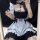 Japanese maid costume for women featuring a plus-size anime lolita dress with apron and headband, cute student style outfit.